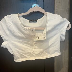 white shein button up crop top